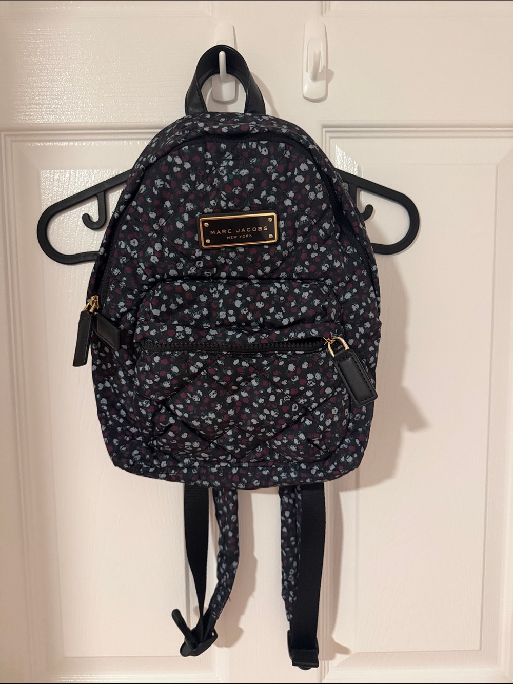 Marc Jacobs Black Quilted Mini Backpack with Blue and Pink Floral Print